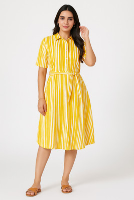 Meghacreative Women A-line Yellow Midi/Calf Length Dress
