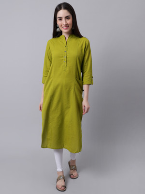 Pistaa Women Solid Straight Kurta(Green)