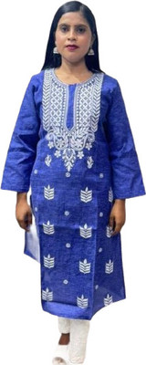 Sidra handicraft Women Embroidered Straight Kurta(Blue)