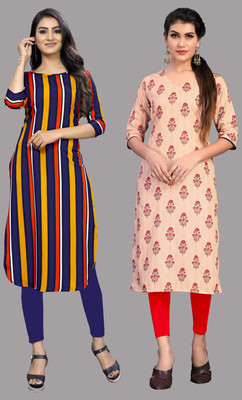 maruti fab Women Printed A-line Kurta(Yellow)