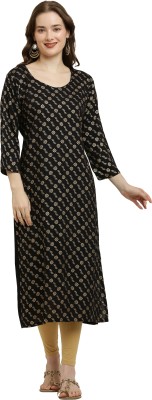 LaykaFashion Women Printed Straight Kurta(Black)