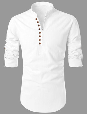 SOPANI Men Solid Straight Kurta(White)