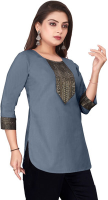 PSRR Women Printed A-line Kurta(Grey)