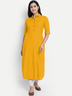 looknchoice Women Solid A-line Kurta(Yellow)