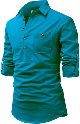 Navkanj Men Solid A-line Kurta(Green)