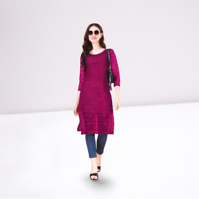 NISHU FASHION MART Women Self Design Straight Kurta(Purple)