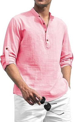 Amrit Trending Men Solid A-line Kurta(Pink)