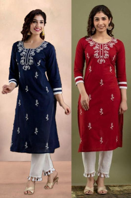 vikshi Women Chikan Embroidery A-line Kurta(Multicolor)