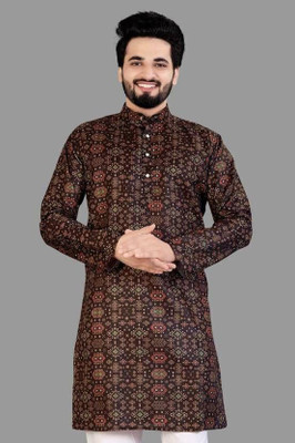 DHASU TRENDZ Men Printed Straight Kurta(Brown)