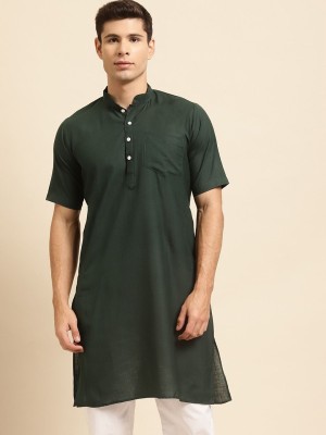 Rajubhai Hargovindas Men Solid Straight Kurta(Dark Green)