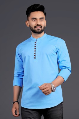 HouseOfCommon Men Solid Straight Kurta(Light Blue)