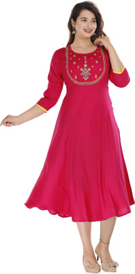 GULJAR FASHION Women Embroidered Flared Kurta(Pink)