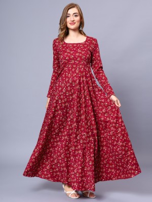 greet fashion Women Floral Print Anarkali Kurta(Maroon)