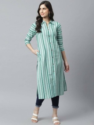 Sundar Dhage Women Striped A-line Kurta(Light Green)