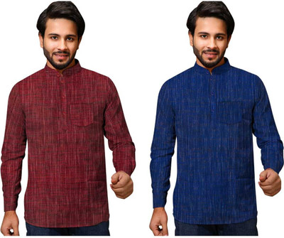 Priya Enterprises Men Self Design A-line Kurta(Maroon, Blue)