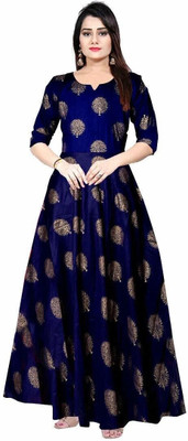 RACHNA FASHION Women Printed Flared Kurta(Dark Blue)
