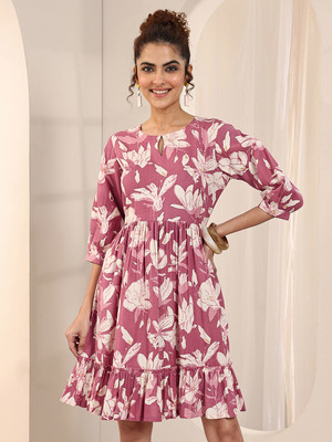 LIBAS Women Printed Flared Kurta(Red)