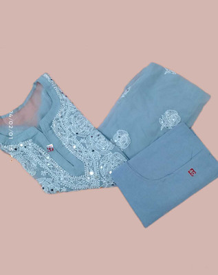 Sheeraz khan Women Chikan Embroidery A-line Kurta(Grey)