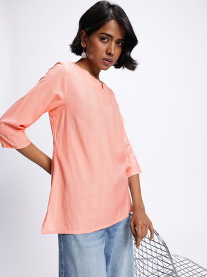 Anouk Rustic Women Solid Straight Kurta(Orange)