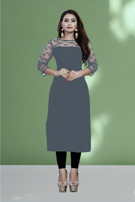 Dream Beauty Fashion Women Solid Straight Kurta(Grey)