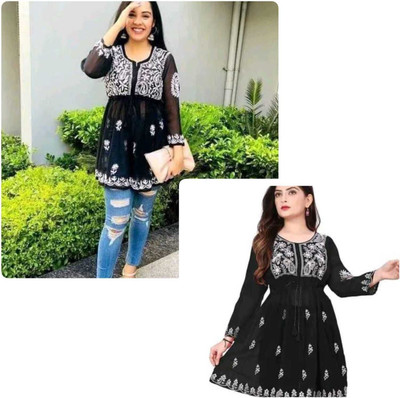 ATOZENTERPRISE Women Embroidered Anarkali Kurta(Black)