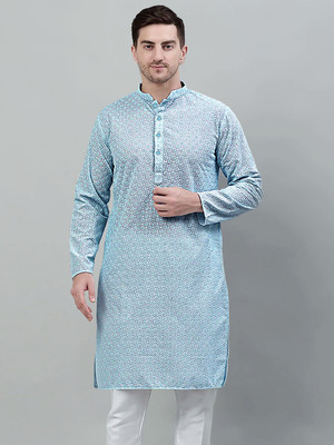 SG LEMAN Men Self Design Straight Kurta(Light Blue)