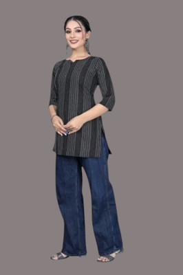 texpa Women Printed Straight Kurta(Grey)