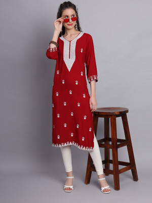 vairagee Women Embroidered Straight Kurta(Red)