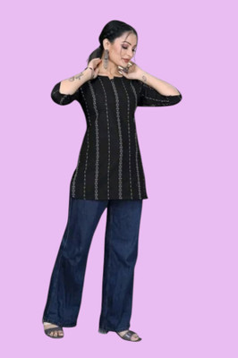 Kfashionbj Women Solid A-line Kurta(Black)