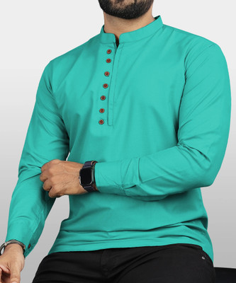 RAFSON Men Solid Straight Kurta(Green)