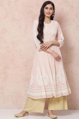 RANGRITI Women Printed Anarkali Kurta(Pink)