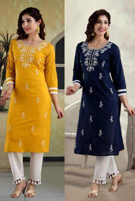 vikshi Women Embroidered Straight Kurta(Multicolor)