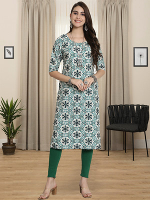 1 Stop Fashion Women Printed A-line Kurta(Green)