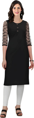 Coft Women Solid, Self Design A-line Kurta(Black)