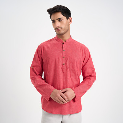 Indus Route by Pantaloons Men Dyed/Ombre A-line Kurta(Red)