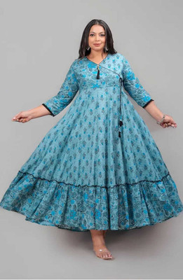 KPGARMENT Women Printed Anarkali Kurta(Blue)