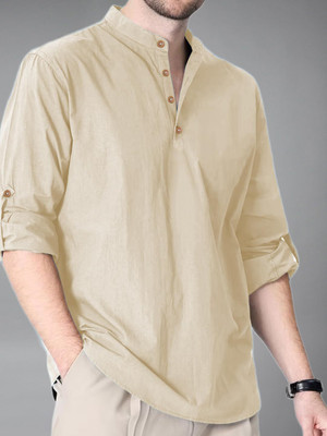 Vashuqi Men Solid Straight Kurta(Beige)