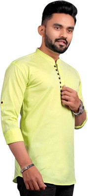 GUYS HUBB Men Solid Straight Kurta(Yellow)