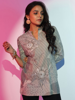 LIBAS Women Printed A-line Kurta(Grey)