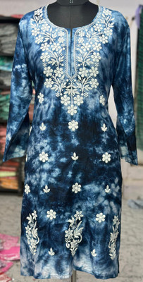MS CHIKAN Women Embroidered Straight Kurta(Blue)