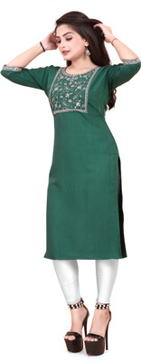 RIDDHI COLLECTION MALL Women Embroidered Straight Kurta(Green)