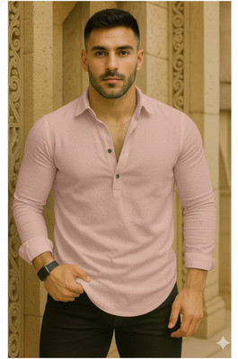 LEVINTA Men Solid Straight Kurta(Pink)