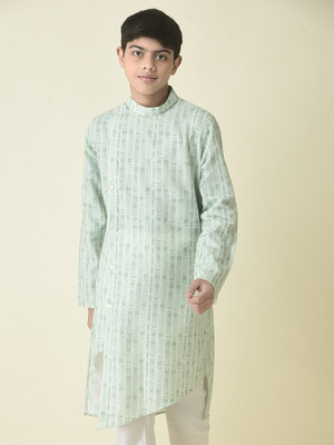 Tabard Boys Printed Straight Kurta(Green)