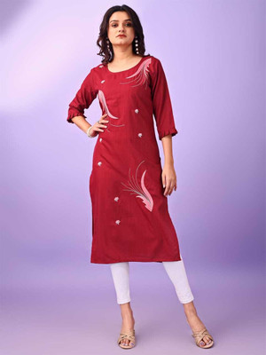 Texpa Creation Women Embroidered A-line Kurta(Red)