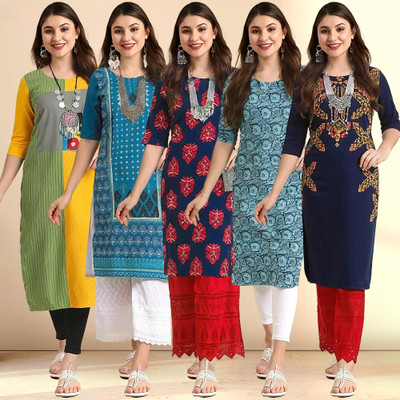 1 Stop Fashion Women Printed Straight Kurta(Multicolor)