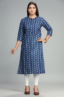 Cotton Culture Women Printed Straight Kurta(Blue, Dark Blue, White)