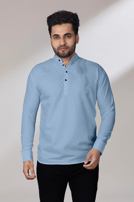 LIRMO Men Solid Straight Kurta(Grey)