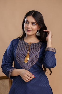 Tibra Attire Women Embroidered Straight Kurta(Dark Blue)