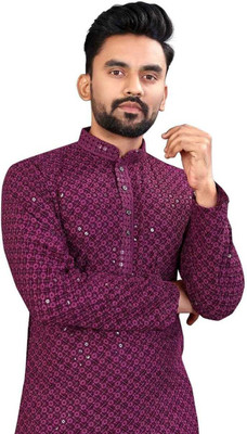 Vriha Enterprise Men Self Design Straight Kurta(Purple)