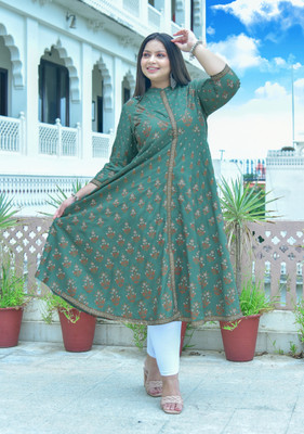 Yash Gallery Women Printed Anarkali Kurta(Green)